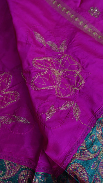 Hot pink pure silk vintage dupatta – shown draped