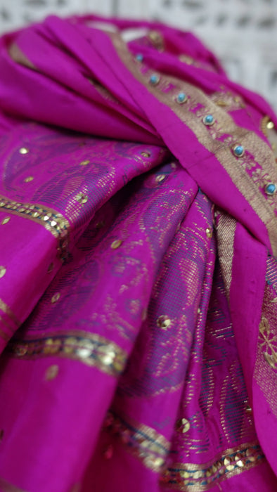 Hot pink pure silk vintage dupatta – shown draped