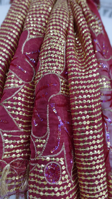 Red vintage sequinned dupatta – shown draped