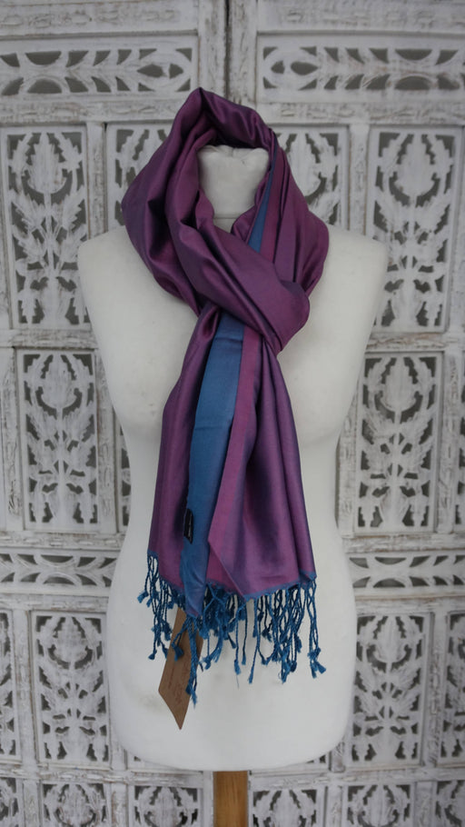 Purple and blue 2 tone pure silk scarf