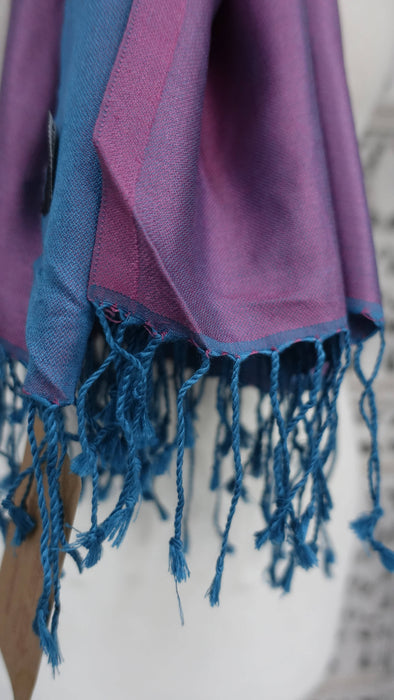 Purple and blue 2 tone pure silk scarf – close-up of the embellishment