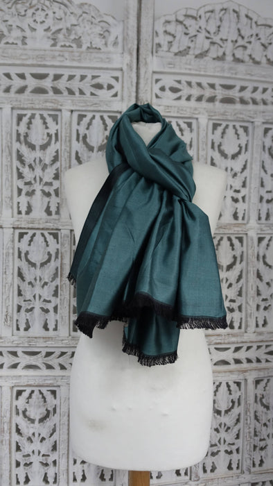 Teal and black 2 tone pure silk scarf
