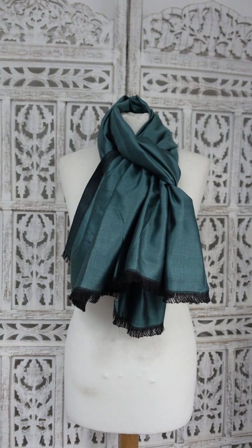Teal and black 2 tone pure silk scarf