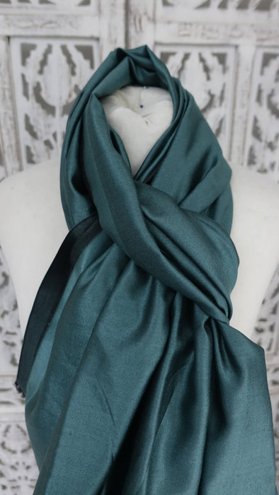 Teal and black 2 tone pure silk scarf – full length view