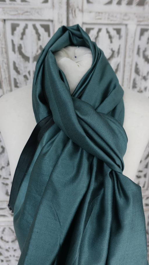 Teal and black 2 tone pure silk scarf – full length view