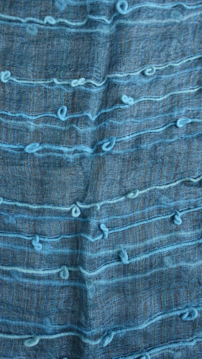 Blue thin weave silk loom scarf – corner detail