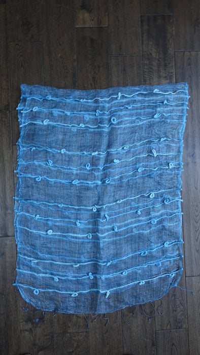 Blue thin weave silk loom scarf – fabric and colour detail