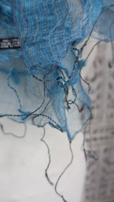 Blue thin weave silk loom scarf – shown draped