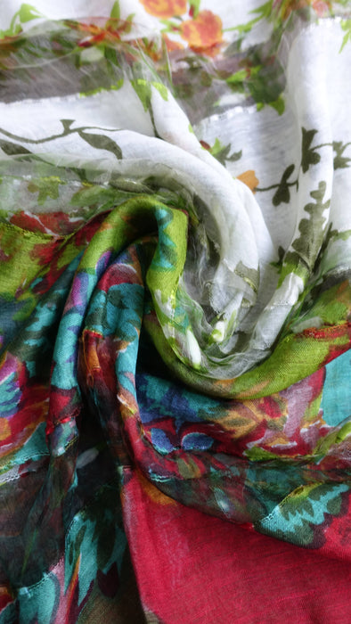 Multicoloured pure silk sheer scarf – corner detail