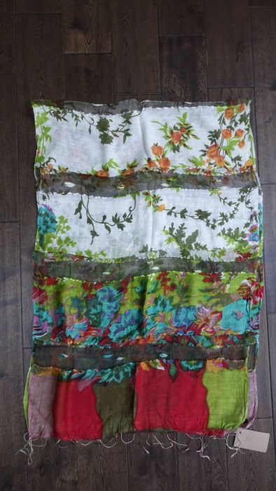 Multicoloured pure silk sheer scarf – close-up of the embellishment