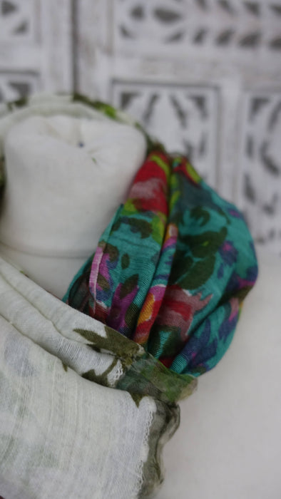 Multicoloured pure silk sheer scarf – border detail