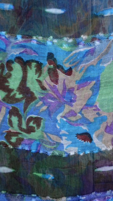 Blue and white pure sheer silk scarf – fabric and colour detail