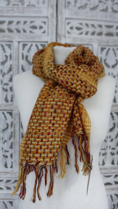 Rusty brown hands and looms woven scarf