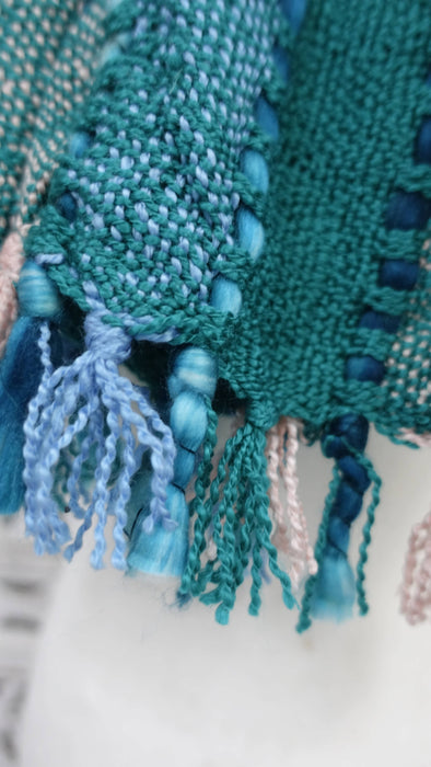 Jade hands and looms winter scarf – shown draped