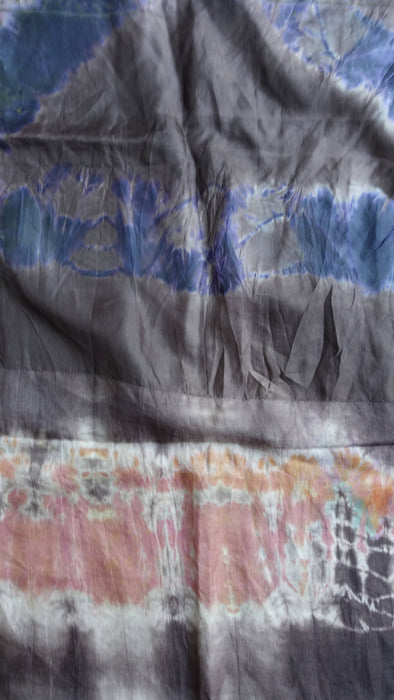 Pure silk tie dye double sided hands and looms scarf – shown draped