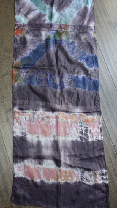 Pure silk tie dye double sided hands and looms scarf – close-up of the embellishment