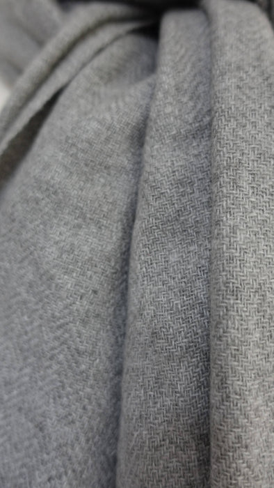 Grey angora wool hands and looms warm scarf – shown draped
