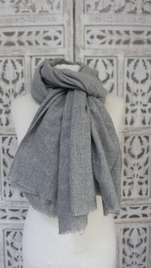 Grey angora wool hands and looms warm scarf