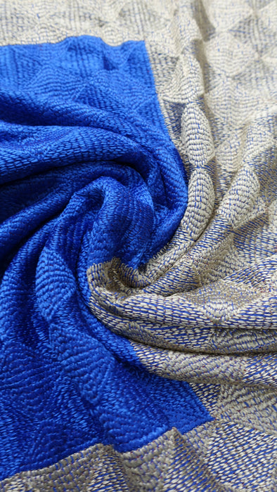 Blue and cream phulkari large dupatta – shown draped