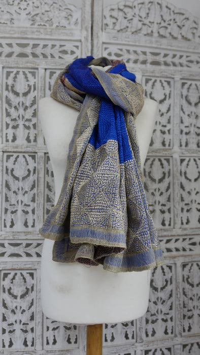 Blue and cream phulkari large dupatta