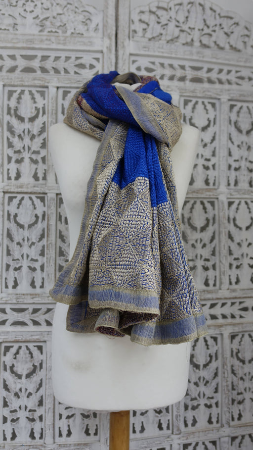 Blue and cream phulkari large dupatta