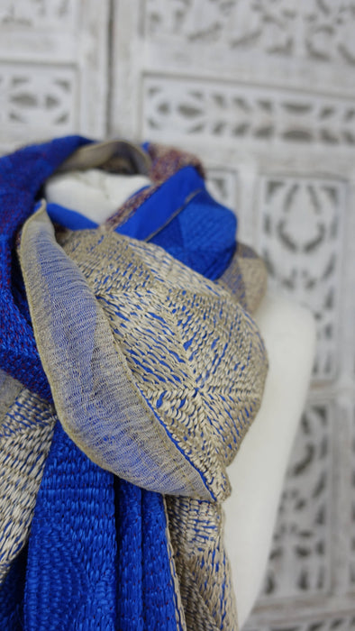 Blue and cream phulkari large dupatta – full length view