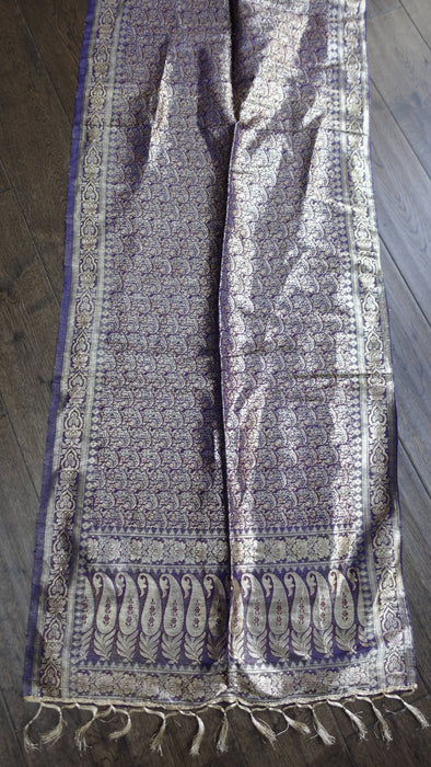 Dark blue and gold banarsi brocade vintage shawl – shown draped