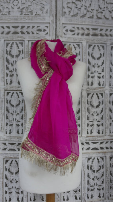 Hot pink silk chiffon kiran gota vintage plain dupatta