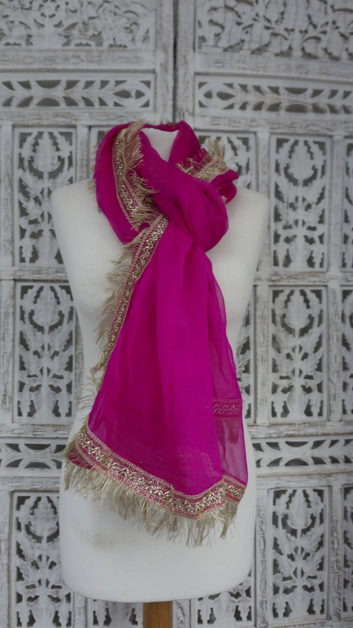 Hot pink silk chiffon kiran gota vintage plain dupatta
