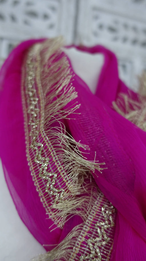 Hot pink silk chiffon kiran gota vintage plain dupatta – full length view