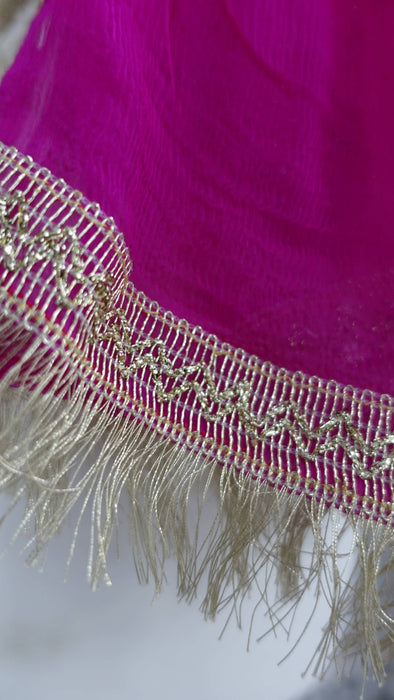Hot pink silk chiffon kiran gota vintage plain dupatta – close-up of the embellishment