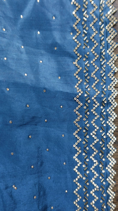 Teal diamante crepe dupatta – border detail
