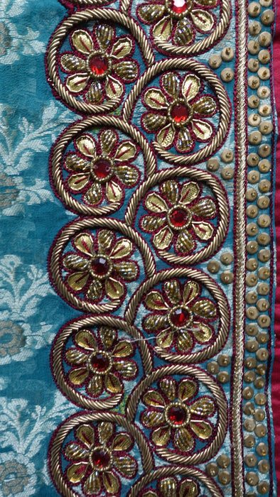 Jade wide zardosi bordered dupatta with silk tassels – shown draped
