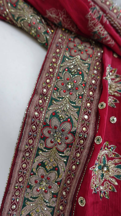 Dark red heavy embellished dupatta – reverse side