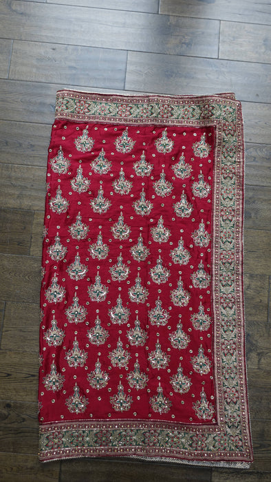 Dark red heavy embellished dupatta – close-up of the embellishment