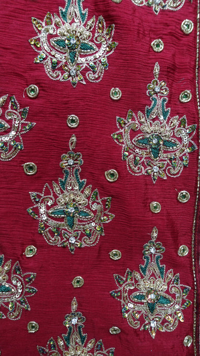 Dark red heavy embellished dupatta – fabric and colour detail