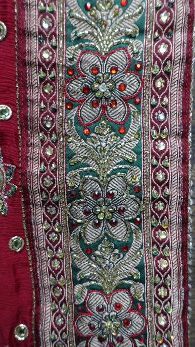Dark red heavy embellished dupatta – shown draped