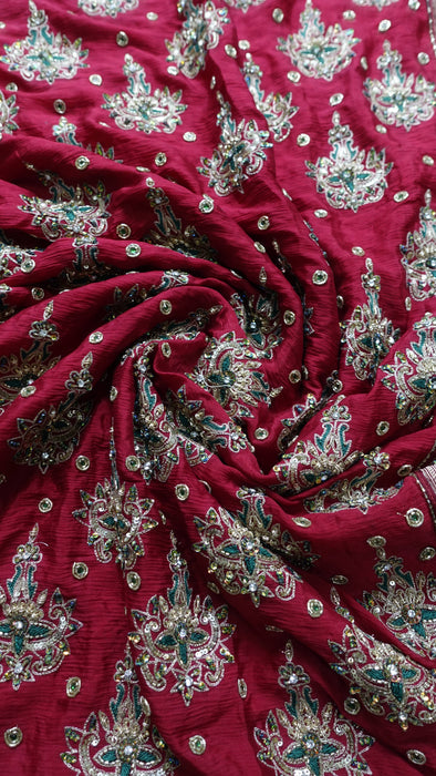 Dark red heavy embellished dupatta – border detail