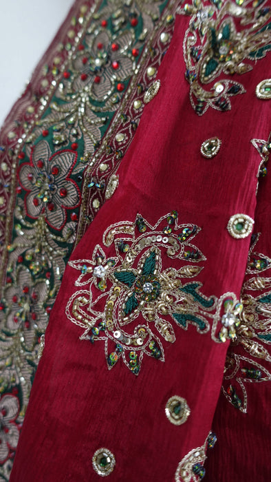 Dark red heavy embellished dupatta – folded view