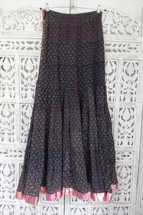 Dark Grey Floral Print Tiered Skirt - Preloved