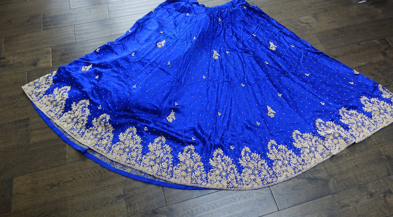Blue Brushed Silk Vintage Zardosi Skirt - Preloved