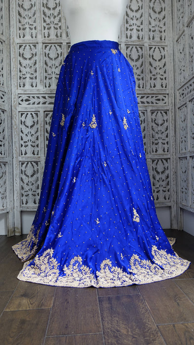 Blue Brushed Silk Vintage Zardosi Skirt - Preloved