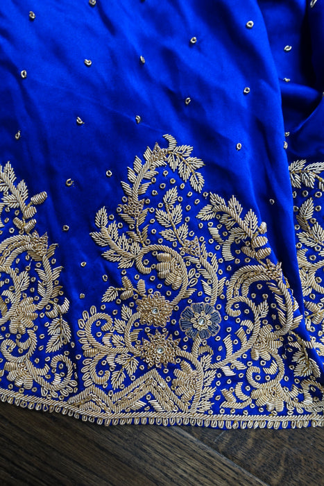 Blue Brushed Silk Vintage Zardosi Skirt - Preloved