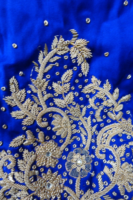 Blue Brushed Silk Vintage Zardosi Skirt - Preloved