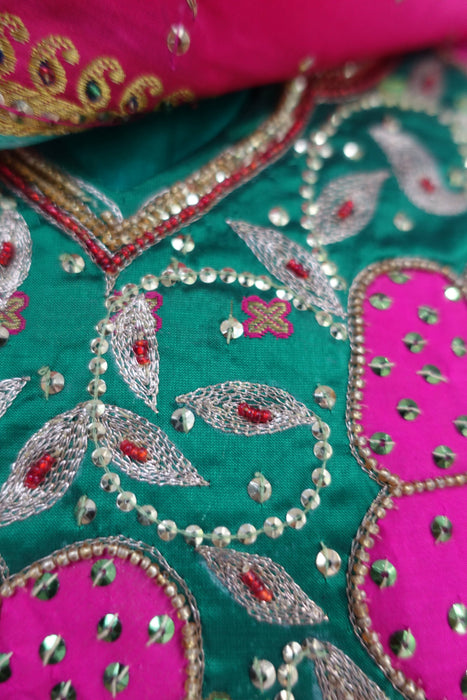 Green And Pink Vintage Silk Embellished Suit - UK 10/EU 36 - New