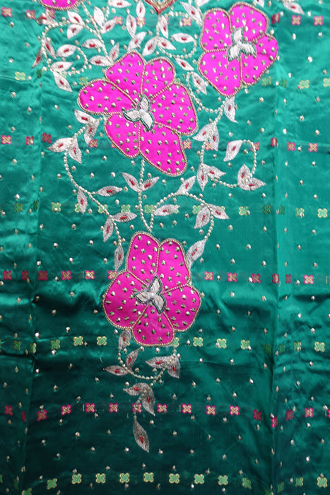 Green And Pink Vintage Silk Embellished Suit - UK 10/EU 36 - New