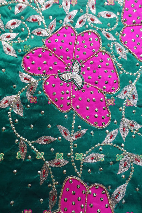 Green And Pink Vintage Silk Embellished Suit - UK 10/EU 36 - New