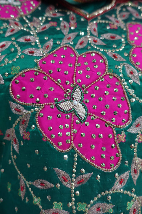 Green And Pink Vintage Silk Embellished Suit - UK 10/EU 36 - New