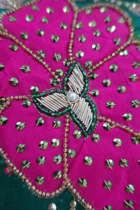 Green And Pink Vintage Silk Embellished Suit - UK 10/EU 36 - New