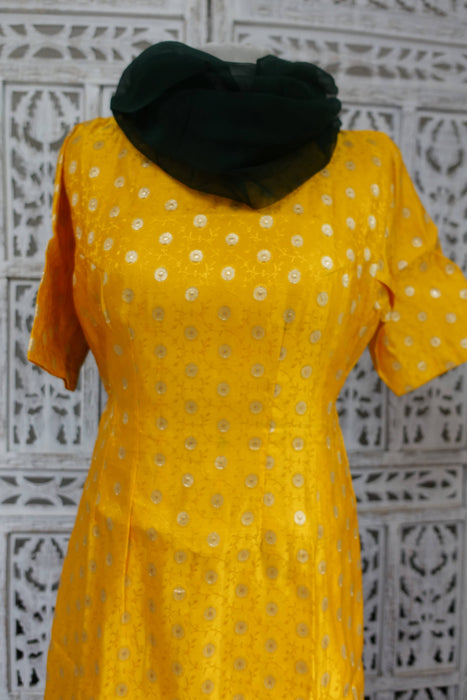 Yellow And Green Vintage Silk Suit - UK 8/EU 34 - New